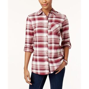 Style & Co Plaid Velvet Contrast Shirt